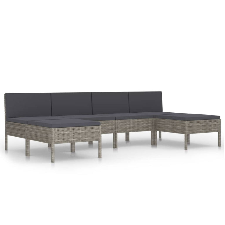 6-delige Loungeset met kussens poly rattan grijs MeubelReus