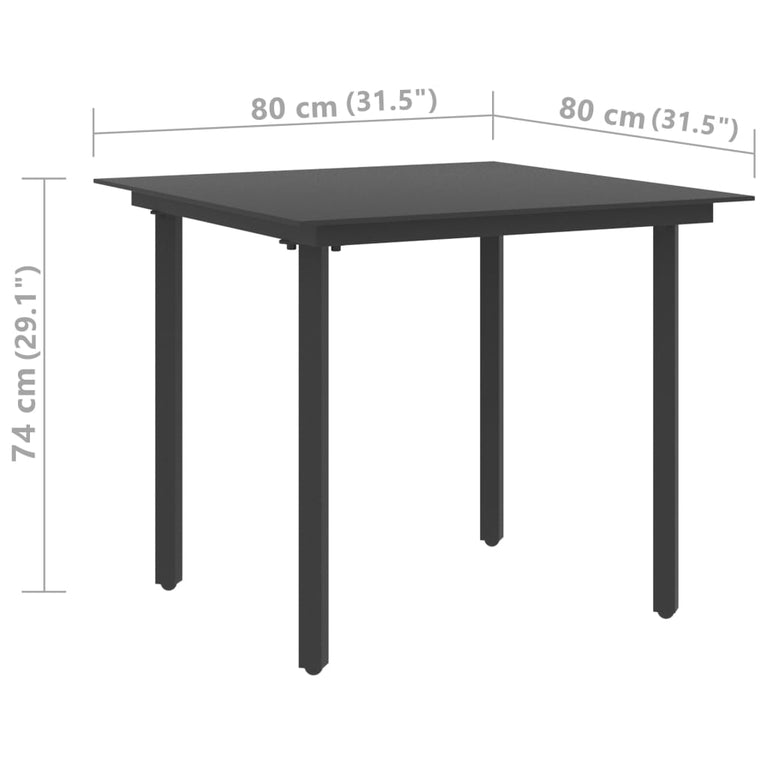 Tuintafel 80x80x74 cm staal en glas zwart MeubelReus