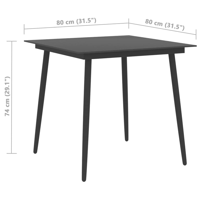 Tuintafel 80x80x74 cm staal en glas zwart MeubelReus