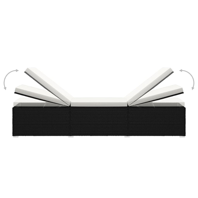 3-delige Ligbeddenset met theetafel poly rattan zwart MeubelReus