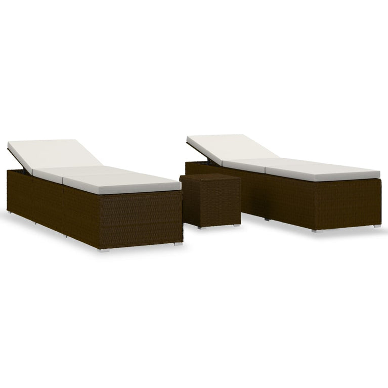 3-delige Ligbeddenset met theetafel poly rattan bruin MeubelReus