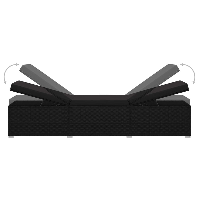 3-delige Ligbeddenset met theetafel poly rattan zwart MeubelReus