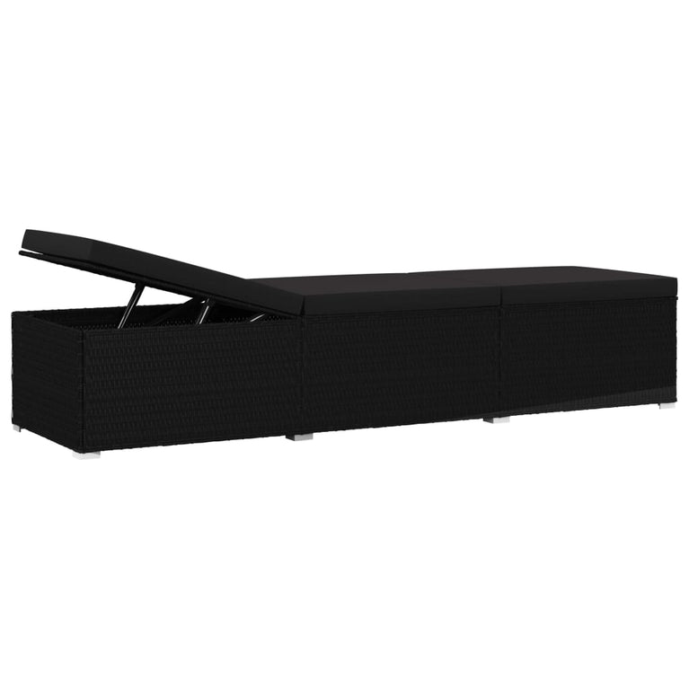 3-delige Ligbeddenset met theetafel poly rattan zwart MeubelReus