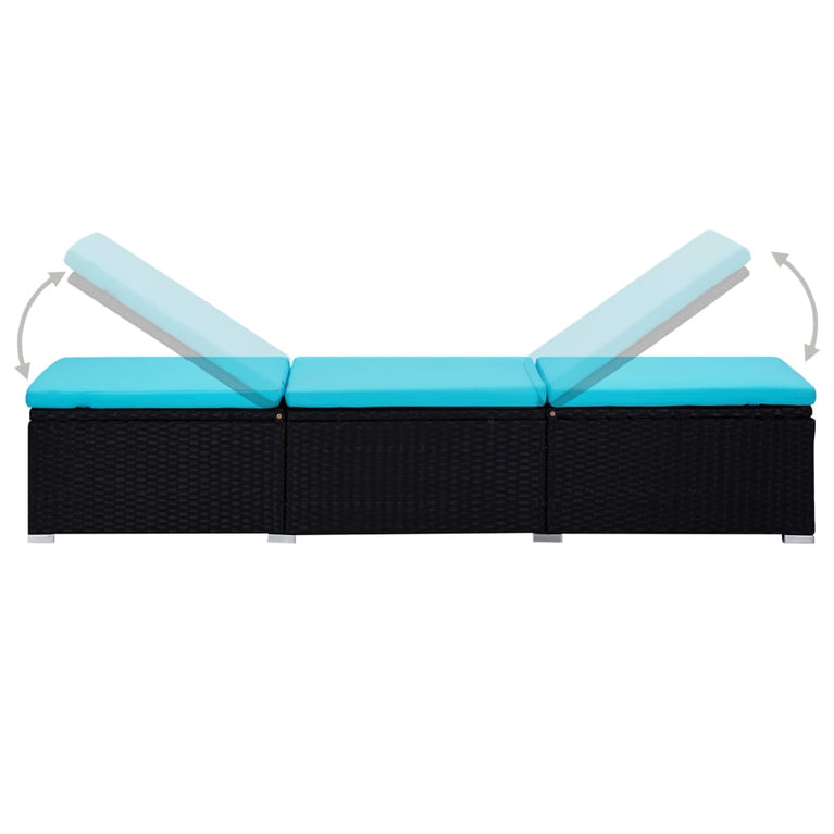 3-delige Ligbeddenset met theetafel poly rattan zwart MeubelReus