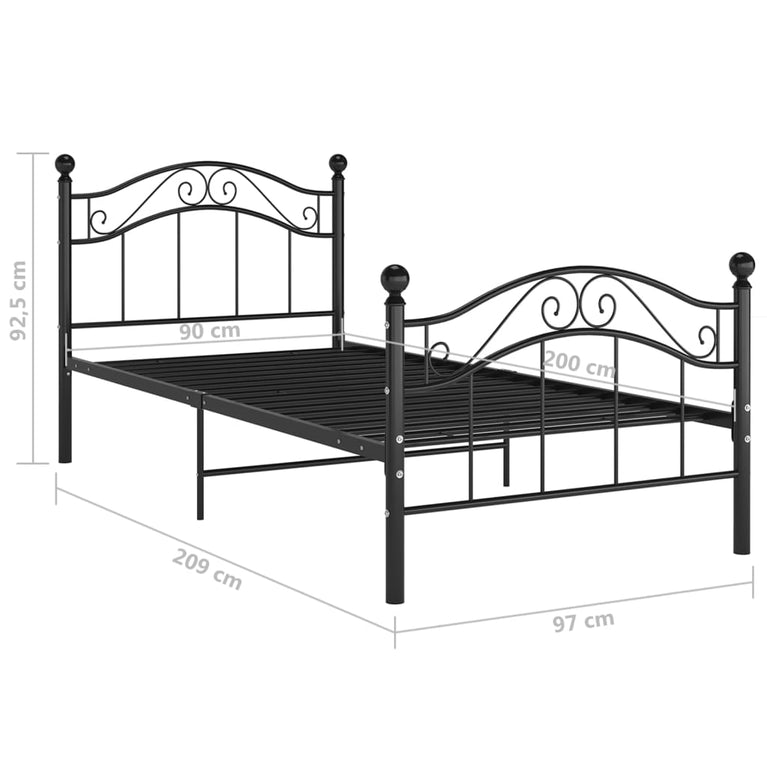 Bedframe metaal zwart 90x200 cm