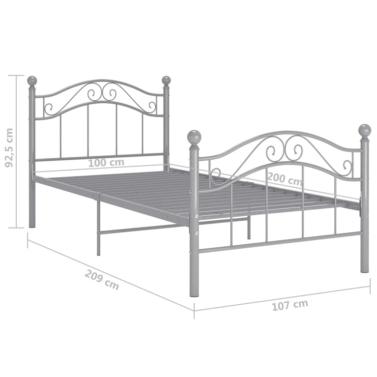 Bedframe metaal grijs 100x200 cm