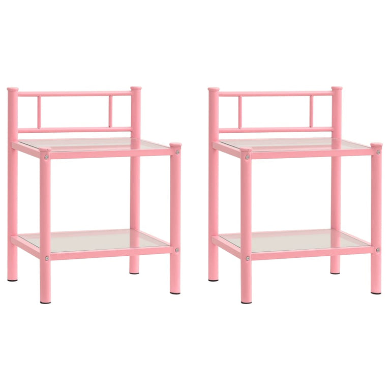 Nachtkastjes 2 st metaal en glas roze en transparant MeubelReus