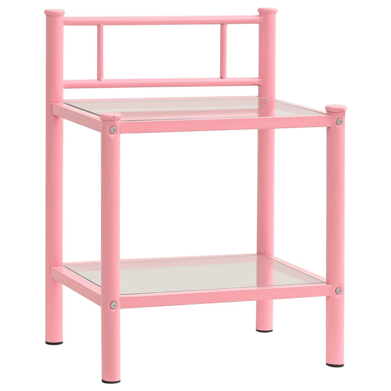 Nachtkastjes 2 st metaal en glas roze en transparant MeubelReus