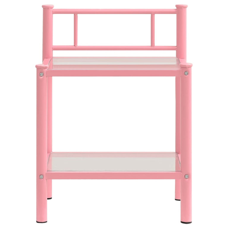 Nachtkastjes 2 st metaal en glas roze en transparant MeubelReus