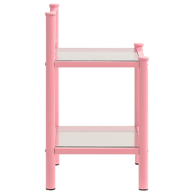 Nachtkastjes 2 st metaal en glas roze en transparant MeubelReus