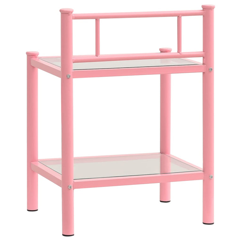 Nachtkastjes 2 st metaal en glas roze en transparant MeubelReus