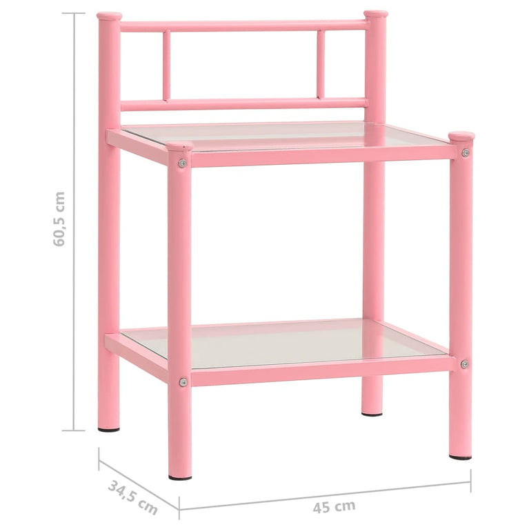Nachtkastjes 2 st metaal en glas roze en transparant MeubelReus