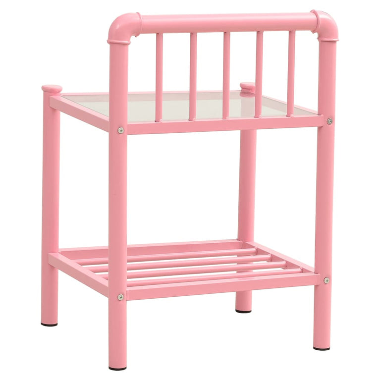 Nachtkastjes 2 st metaal en glas roze en transparant MeubelReus