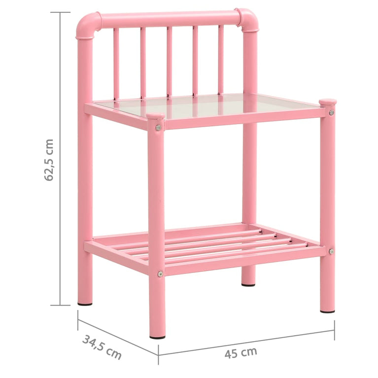 Nachtkastjes 2 st metaal en glas roze en transparant MeubelReus