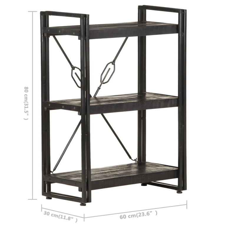 Boekenkast met 3 schappen 60x30x80 cm massief mangohout zwart MeubelReus