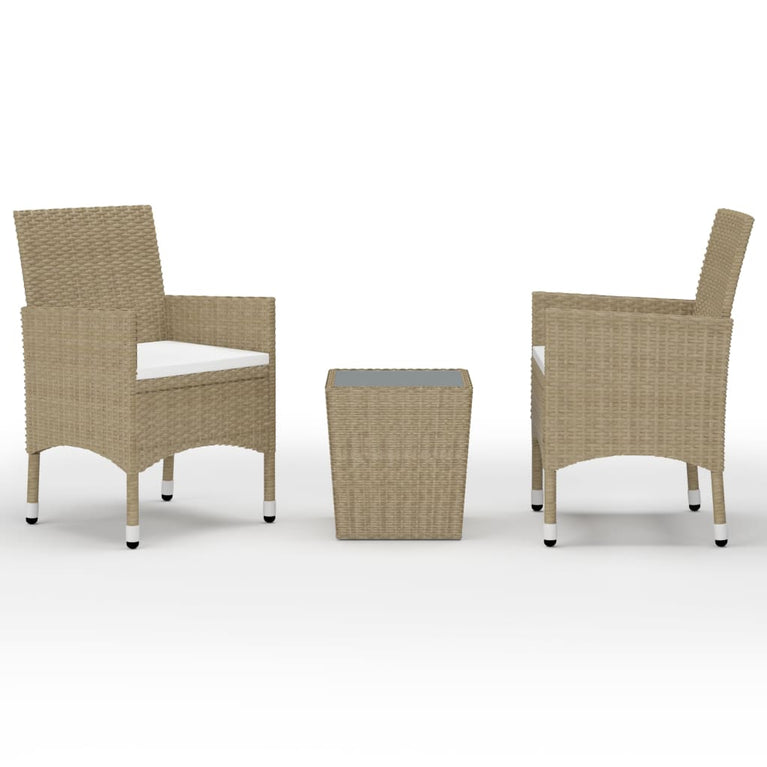 3-delige Bistroset poly rattan en gehard glas beige MeubelReus