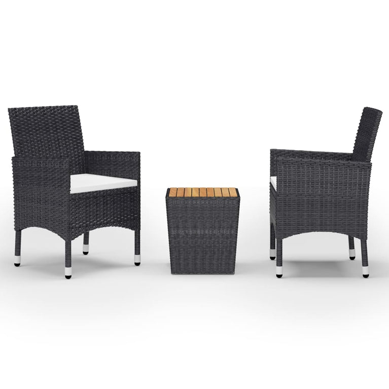 3-delige Bistroset poly rattan en acaciahout zwart MeubelReus