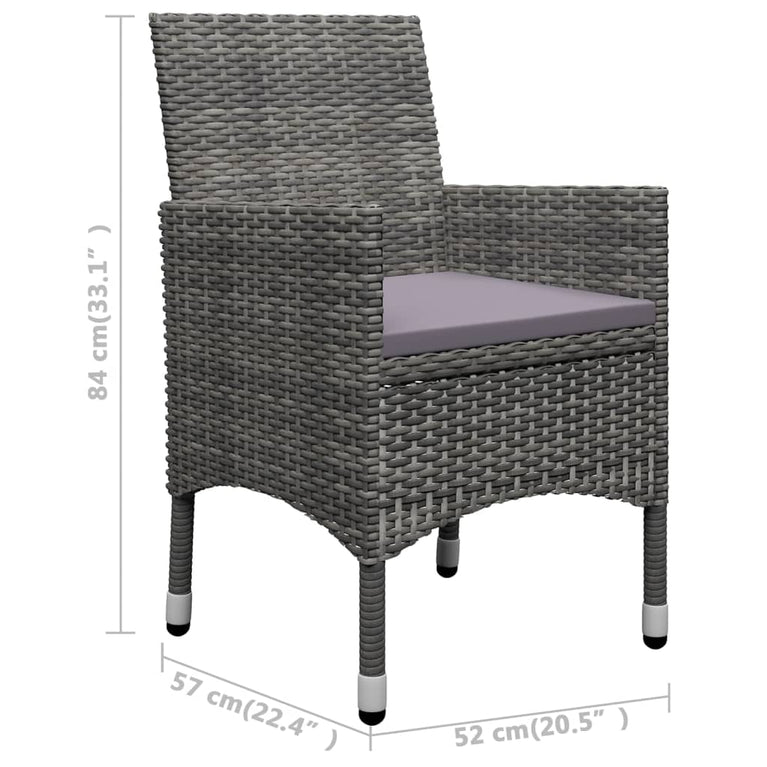 3-delige Bistroset poly rattan en acaciahout grijs MeubelReus