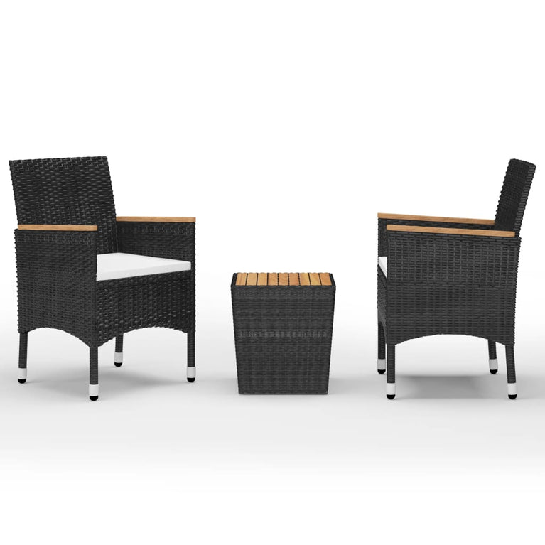 3-delige Bistroset poly rattan en acaciahout zwart MeubelReus