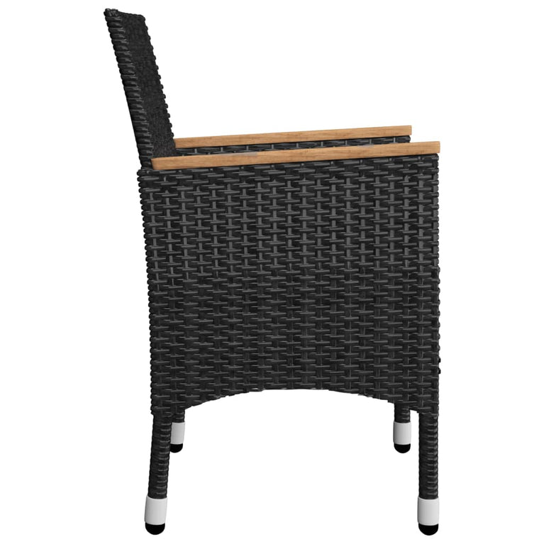 3-delige Bistroset poly rattan en acaciahout zwart MeubelReus