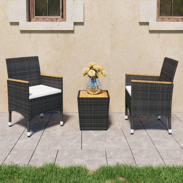 3-delige Bistroset poly rattan en acaciahout zwart MeubelReus