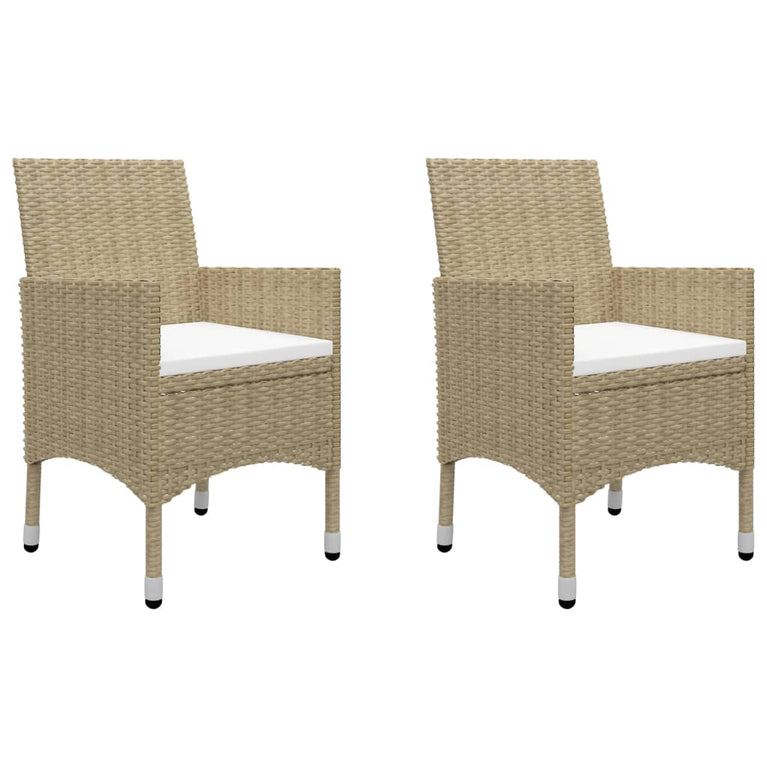 3-delige Bistroset poly rattan en gehard glas beige MeubelReus