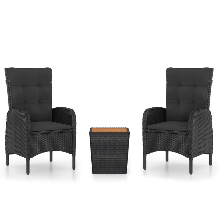 3-delige Bistroset poly rattan en accaciahout zwart MeubelReus