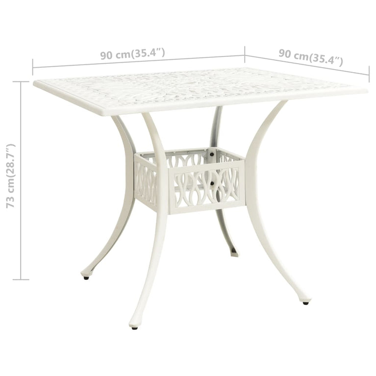 Tuintafel 90x90x73 cm gietaluminium wit