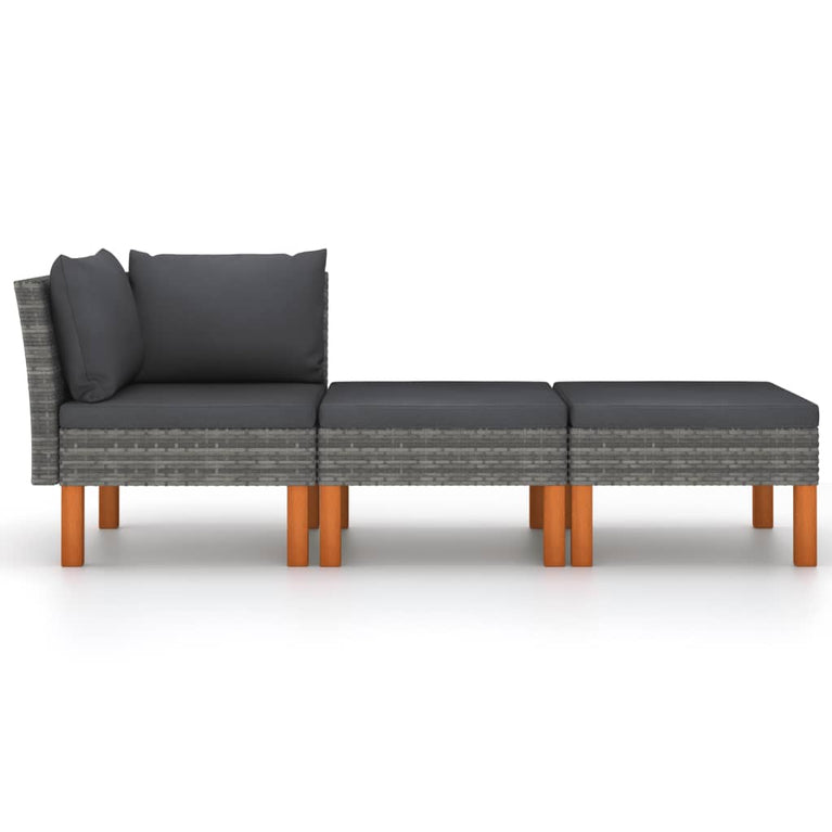 3-delige Loungeset poly rattan en massief eucalyptushout MeubelReus