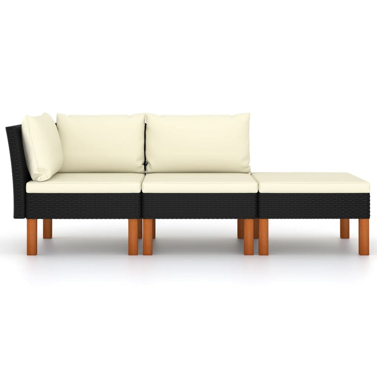 3-delige Loungeset poly rattan en massief eucalyptushout MeubelReus