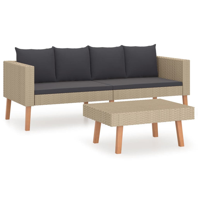 2-delige Loungeset met kussens poly rattan beige MeubelReus