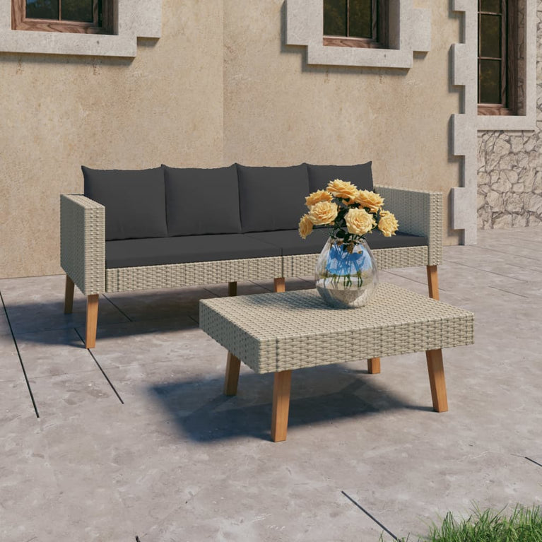 2-delige Loungeset met kussens poly rattan beige MeubelReus