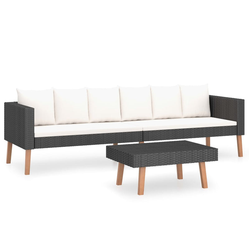 2-delige Loungeset met kussens poly rattan zwart MeubelReus