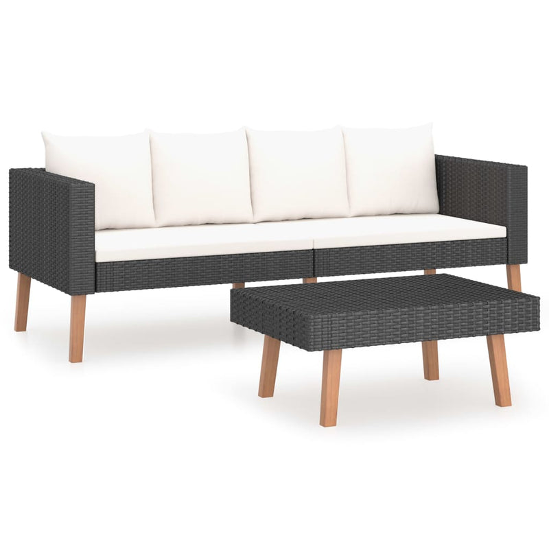 2-delige Loungeset met kussens poly rattan zwart MeubelReus