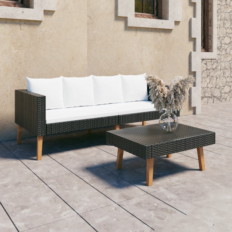 2-delige Loungeset met kussens poly rattan zwart MeubelReus