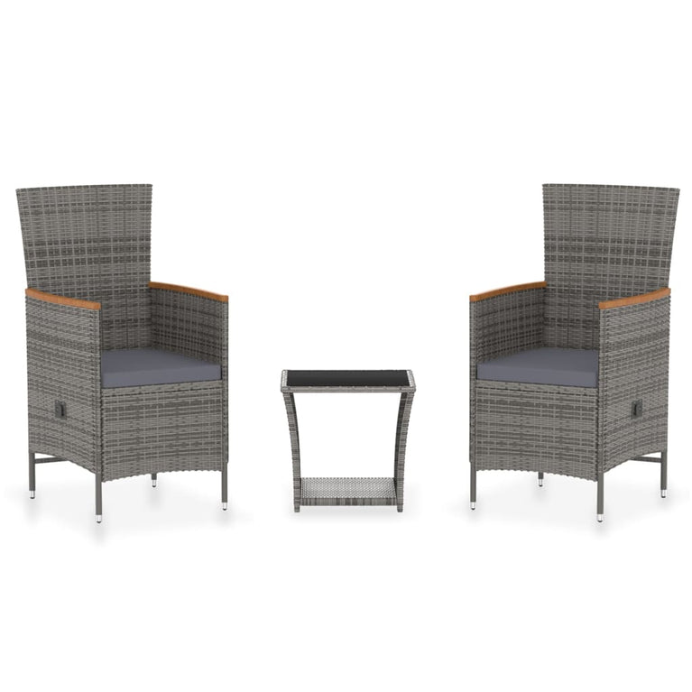 3-delige Loungeset met kussens poly rattan grijs MeubelReus