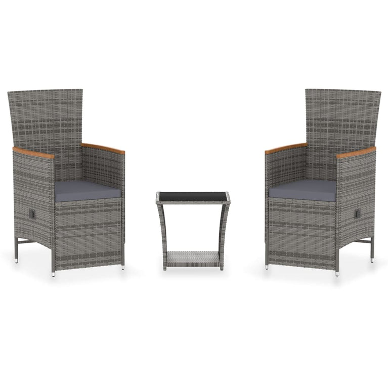 3-delige Loungeset met kussens poly rattan grijs MeubelReus