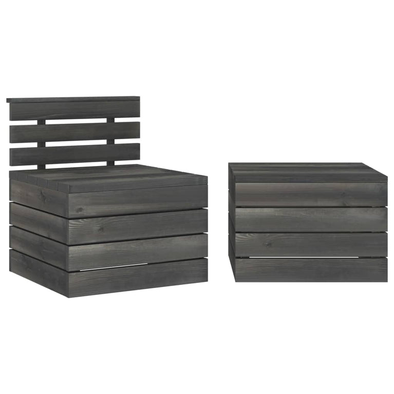 2-delige Loungeset pallet massief grenenhout donkergrijs MeubelReus
