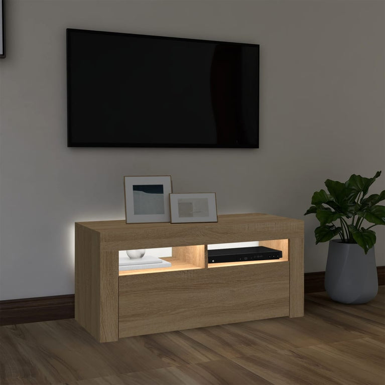 Tv-meubel met LED-verlichting 90x35x40 cm sonoma eikenkleurig MeubelReus