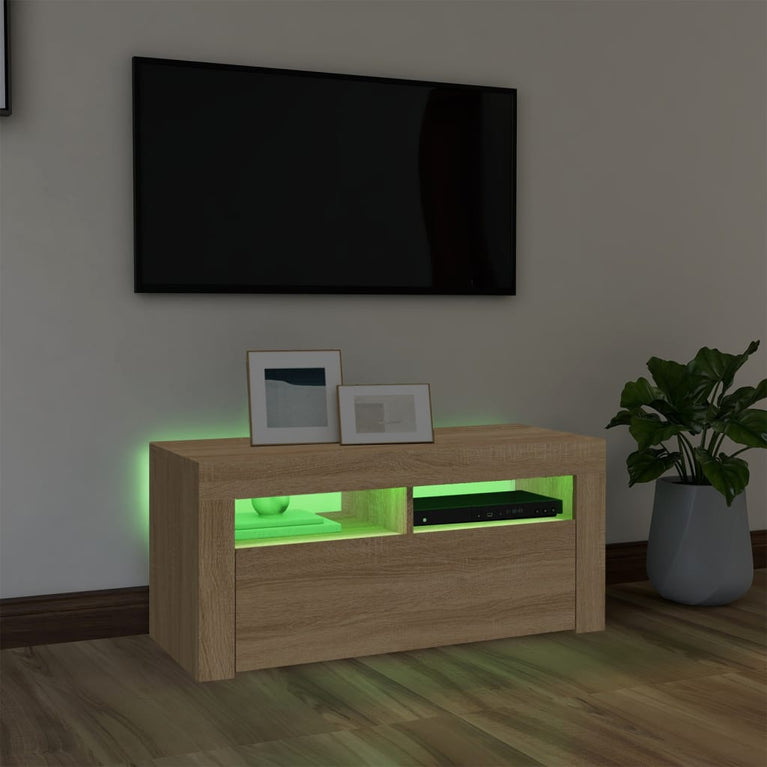 Tv-meubel met LED-verlichting 90x35x40 cm sonoma eikenkleurig MeubelReus