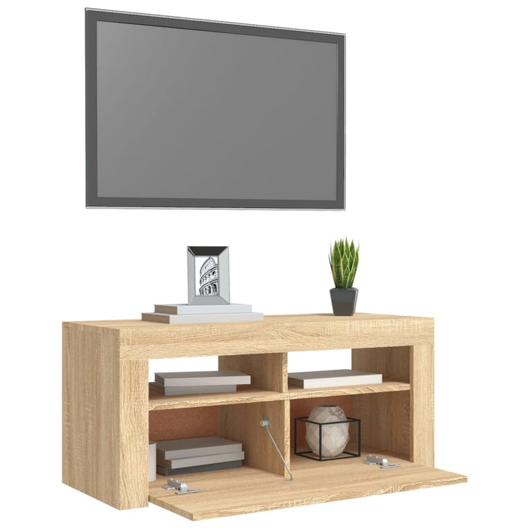 Tv-meubel met LED-verlichting 90x35x40 cm sonoma eikenkleurig MeubelReus