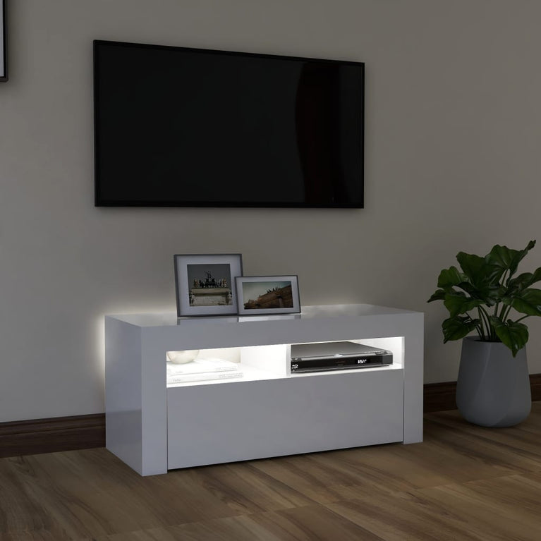 Tv-meubel met LED-verlichting 90x35x40 cm hoogglans wit MeubelReus