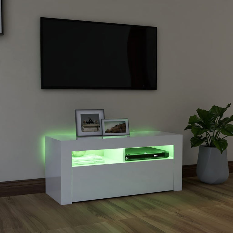 Tv-meubel met LED-verlichting 90x35x40 cm hoogglans wit MeubelReus