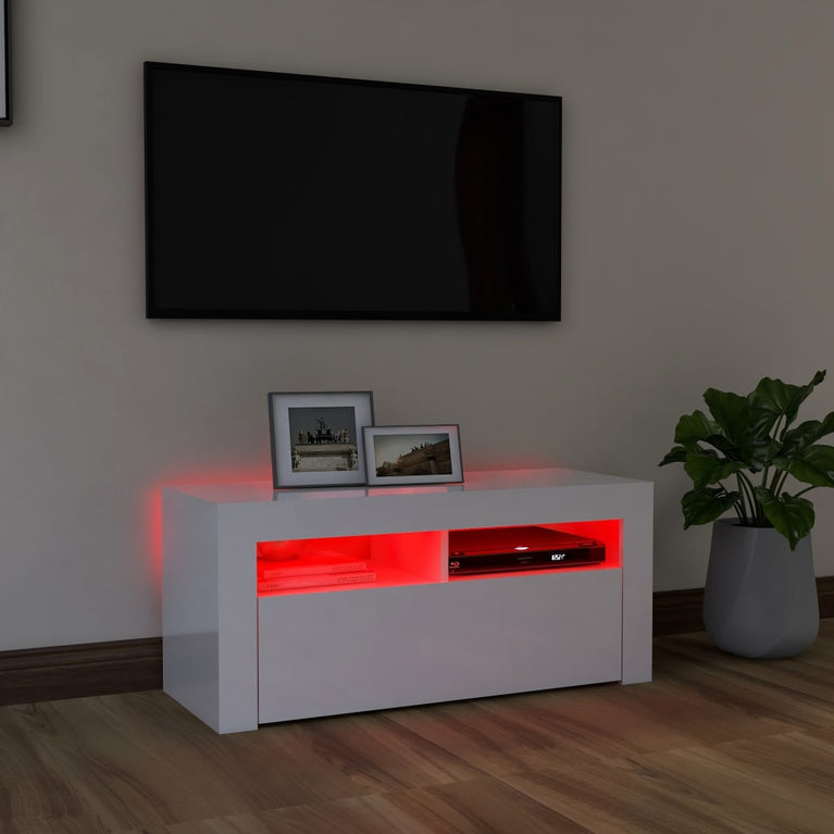 Tv-meubel met LED-verlichting 90x35x40 cm hoogglans wit MeubelReus
