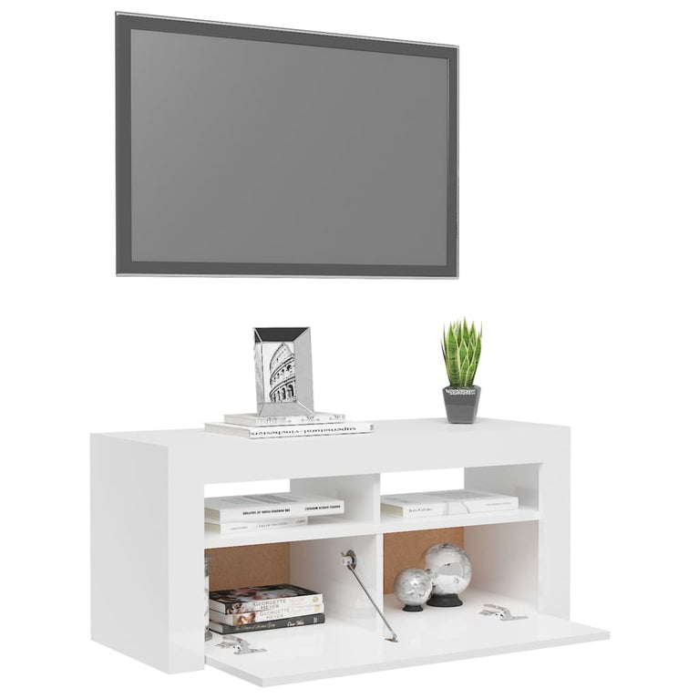 Tv-meubel met LED-verlichting 90x35x40 cm hoogglans wit MeubelReus