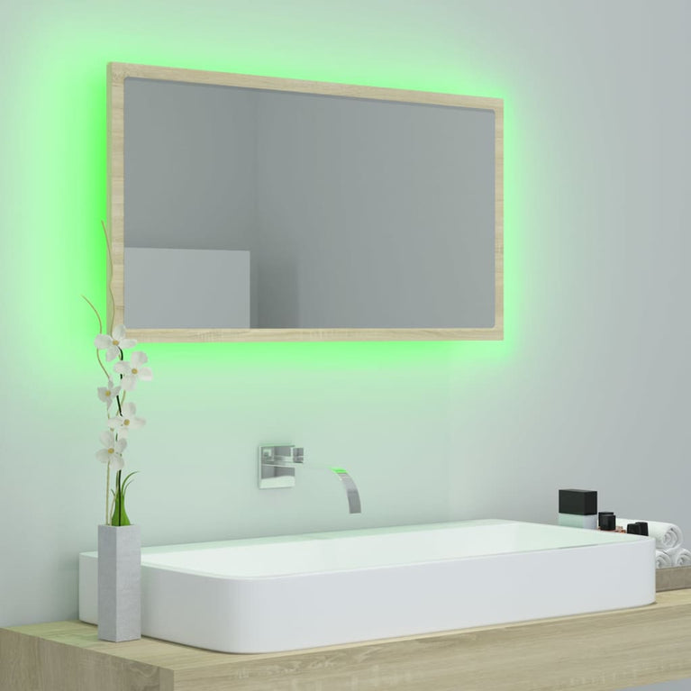 Badkamerspiegel LED 80x8,5x37 cm acryl sonoma eikenkleurig MeubelReus