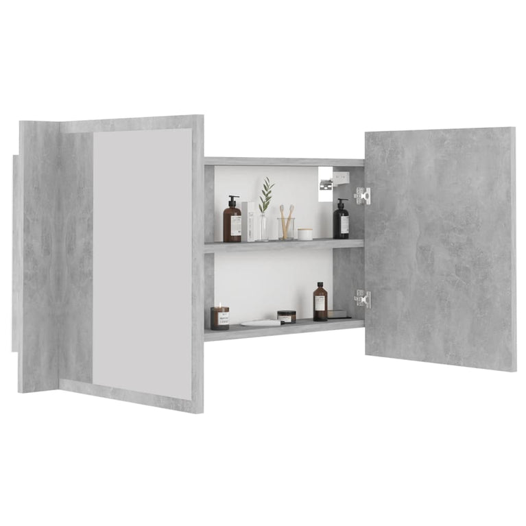 Badkamerkast met spiegel en LED 90x12x45 cm acryl betongrijs MeubelReus