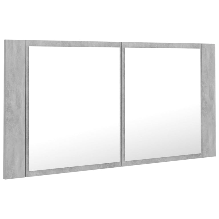Badkamerkast met spiegel en LED 90x12x45 cm acryl betongrijs MeubelReus
