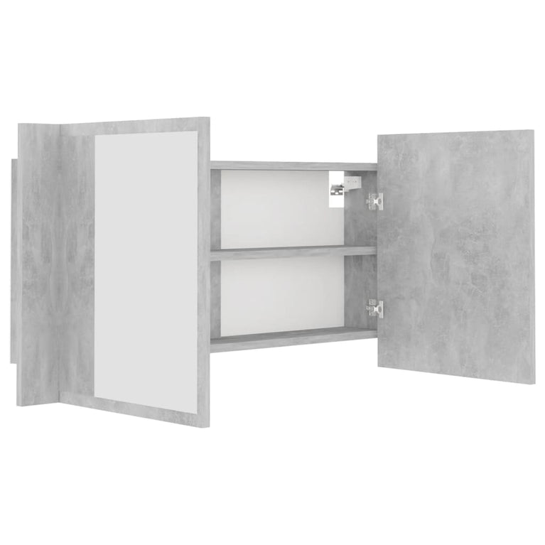 Badkamerkast met spiegel en LED 90x12x45 cm acryl betongrijs MeubelReus