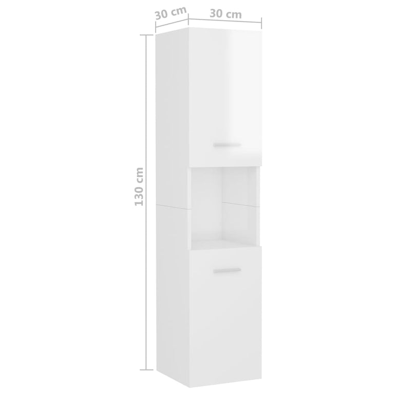 Badkamerkast 30x30x130 cm spaanplaat hoogglans wit